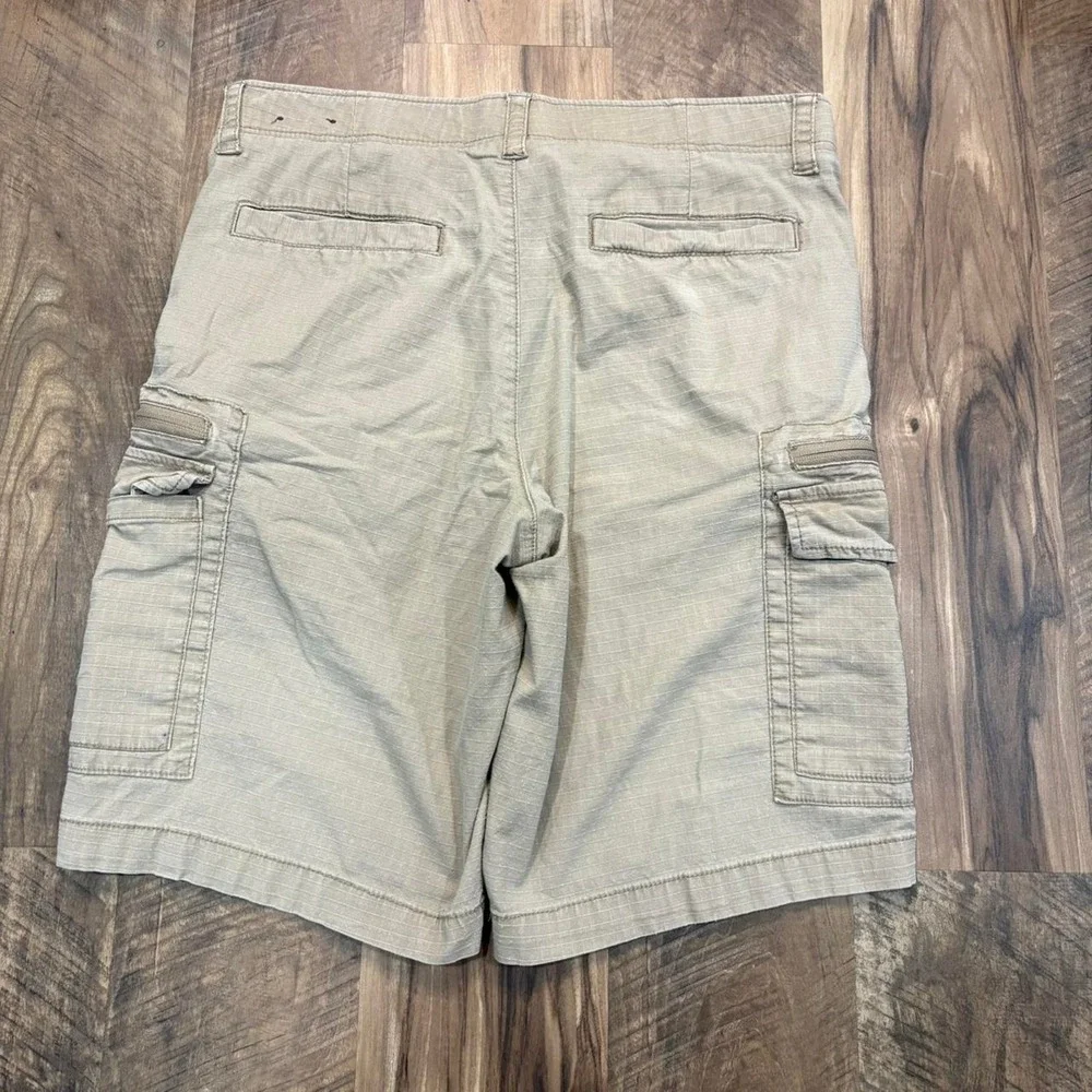Vintage Y2K 2000s Baggy Urban Pipeline Utility Cargo Shorts Beige Zip Pocket